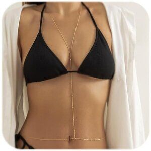 🆕 Women Gold Rhinestone Peal Back Chain Necklace Lingerie Waist Belly Jewelry